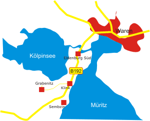 Karte der Gemeinde Klink - Hotels